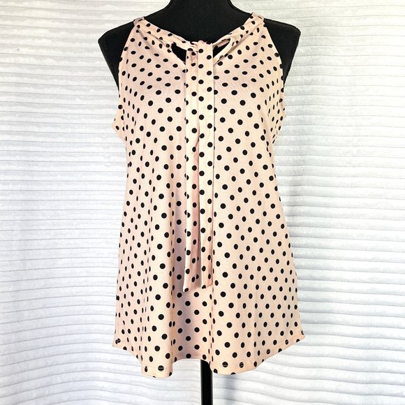 Adrianna Papell Tops - Adrianna Papel Pink & Black Sleeveless Polkadot Blouse NWT